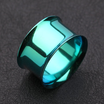 Detail View 1 of A Pair of Colorline Steel Double Flared Ear Gauge Flesh Tunnel Plug-Green